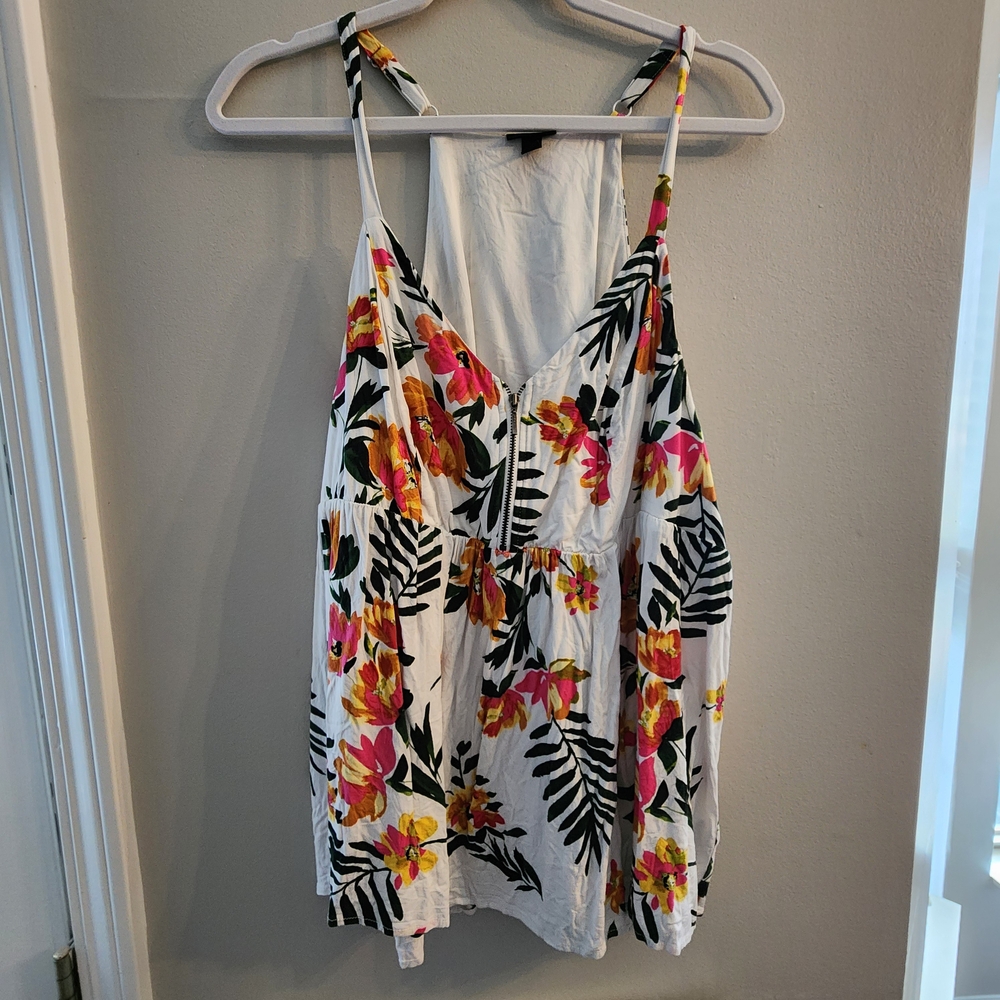 Torrid White Camisole with Pink and Green Floral Pattern